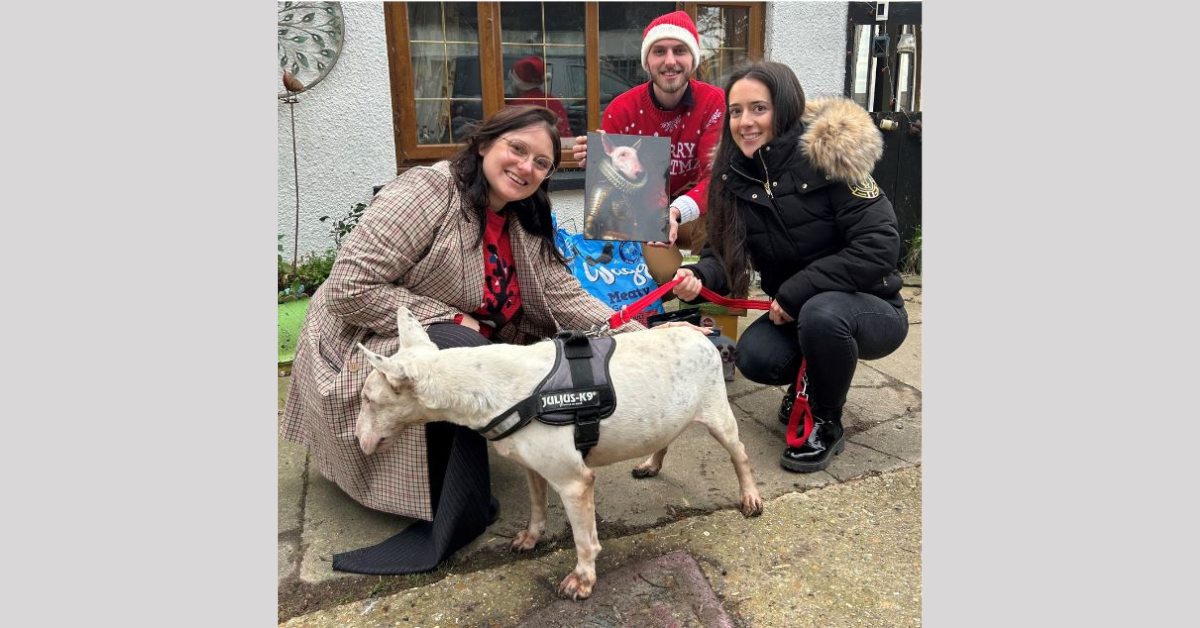 FRP team members with a white bull terrier